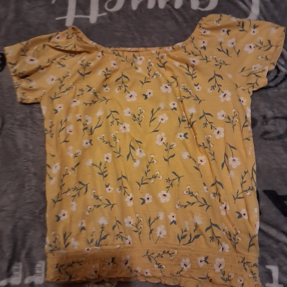 SO Yellow Flutter Sleeve Smocked Blouse